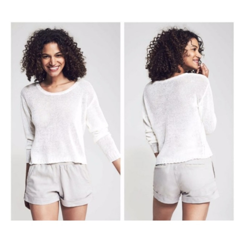 Faherty Reenie Miramar linen cotton sweater boxy loose lightweight L large oat